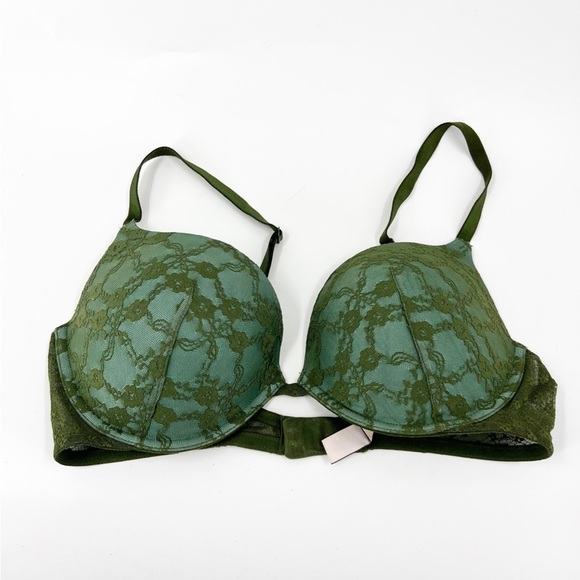 ✅ Victoria's Secret Push-Up Pigeonnant 36D Womens Green Lace Padded Bra - Picture 1 of 5